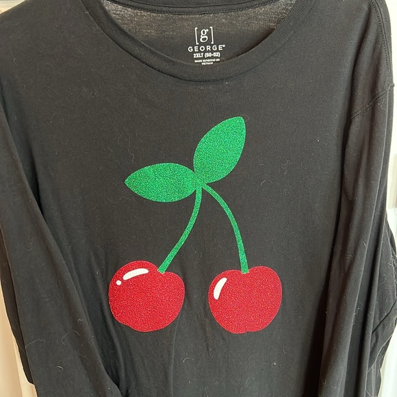 George Brand Black w/Glitter Cherry Graphic Women’s Sized 2XLT (50-52) Shirt - Picture 4 of 5